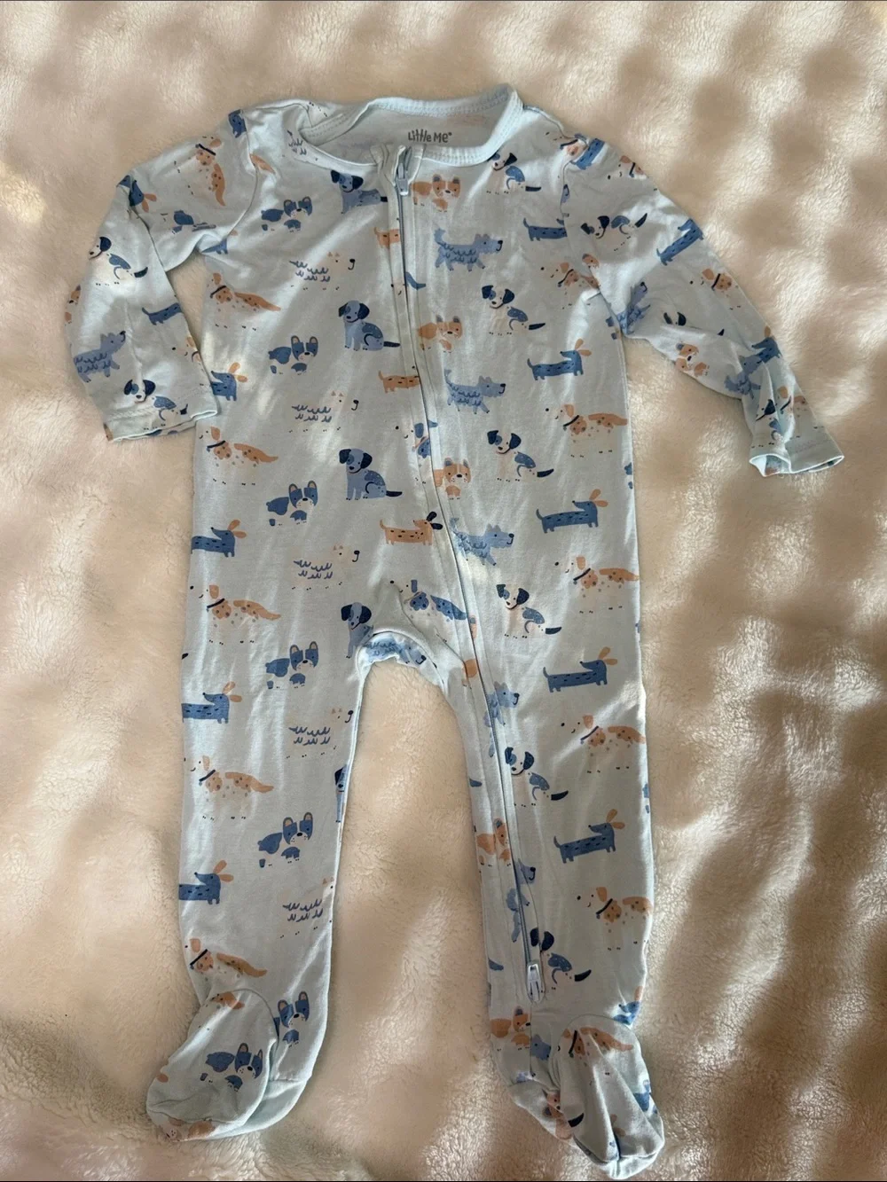 Little Me Light Blue Puppy Print Footed One-Piece Sleepwear
